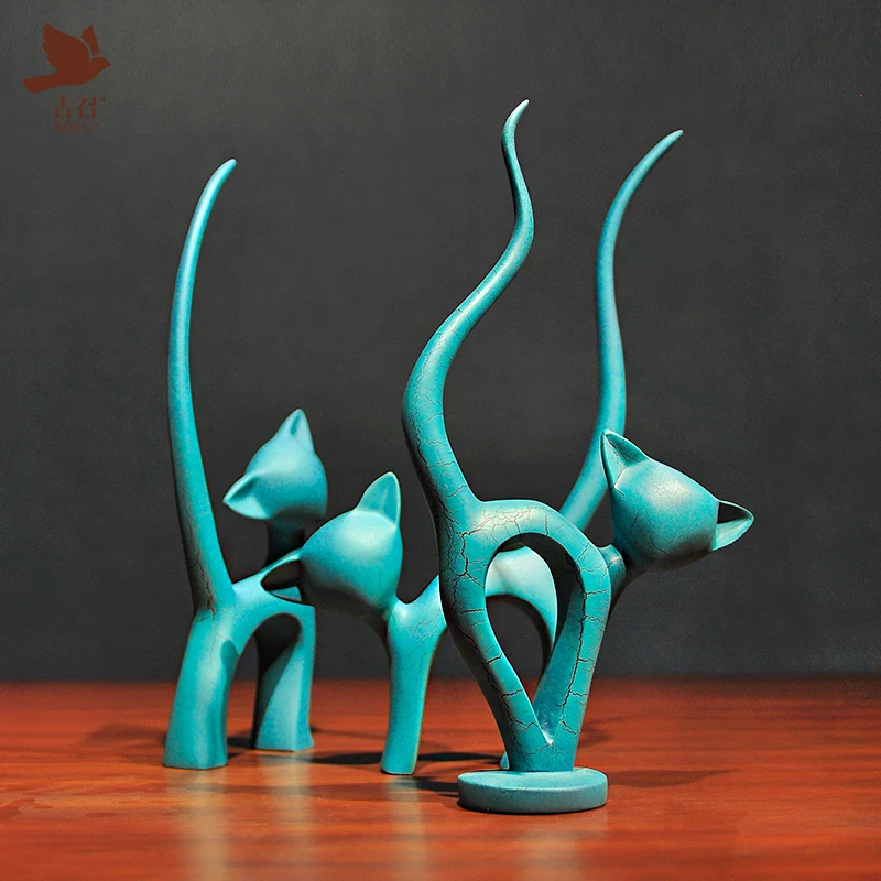 Europe style blue cat home decor craft Figurines & Miniatures resin