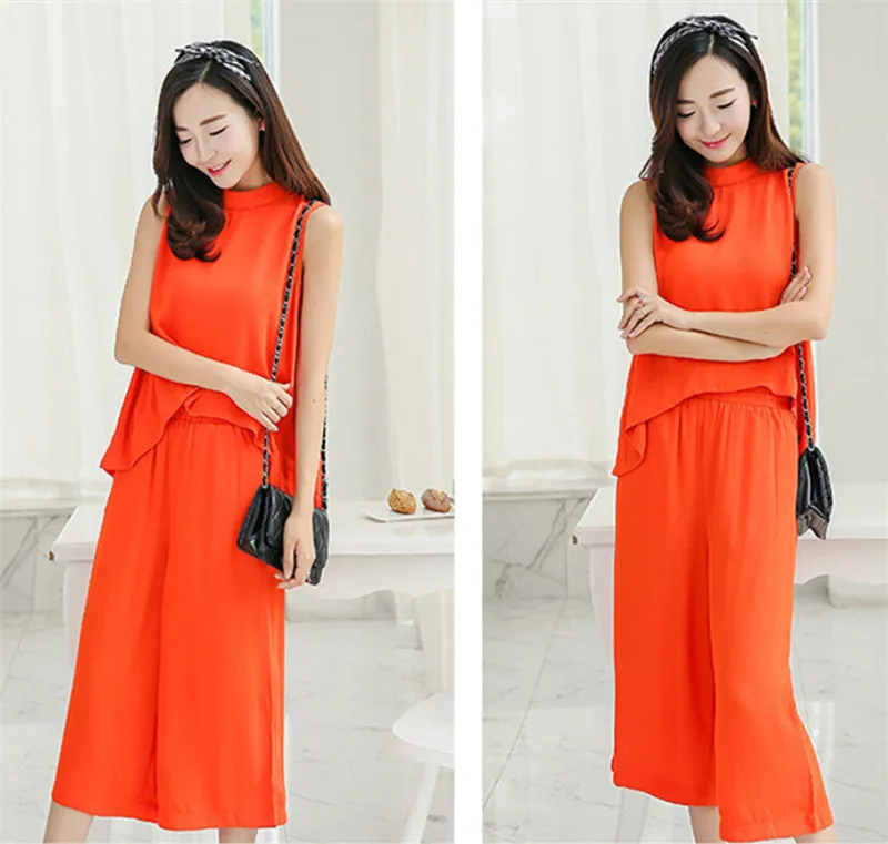 Summer Chiffon Tracksuit For Women 2016 Matching Mother And Daughter Clothes Sleeveless Lace Tops Pants Set Family Look Clothing (10)