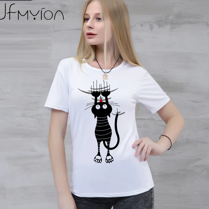 Новое поступление Мода 2017 кошка печати Для женщин футболка 3D Cat Футболка