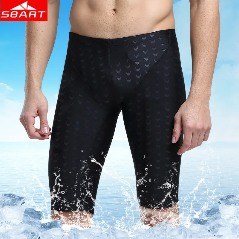 

SBART M-5XL Men's Swim Trunks Sharkskin Men Swimwear Swimsuits Waterproof Quick Dry Swimming Trunks for Bathing Suits Knee Pants