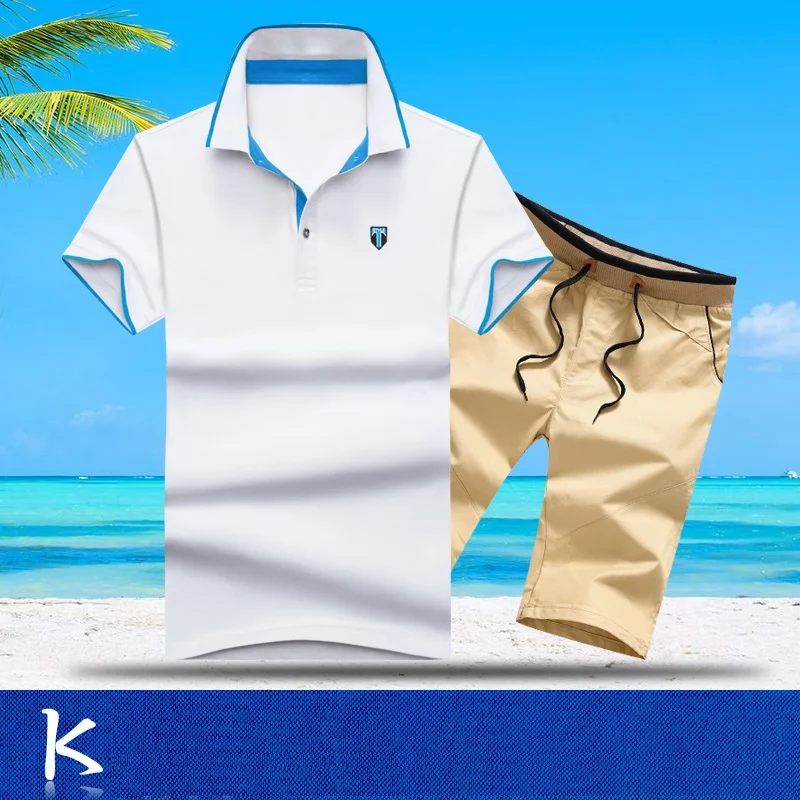 Aismz спортивные костюмы комплект Для мужчин марка поло летние костюмы 2 шт. Топ короткий набор Для мужчин 2 шт. футболка и шорты спортивный