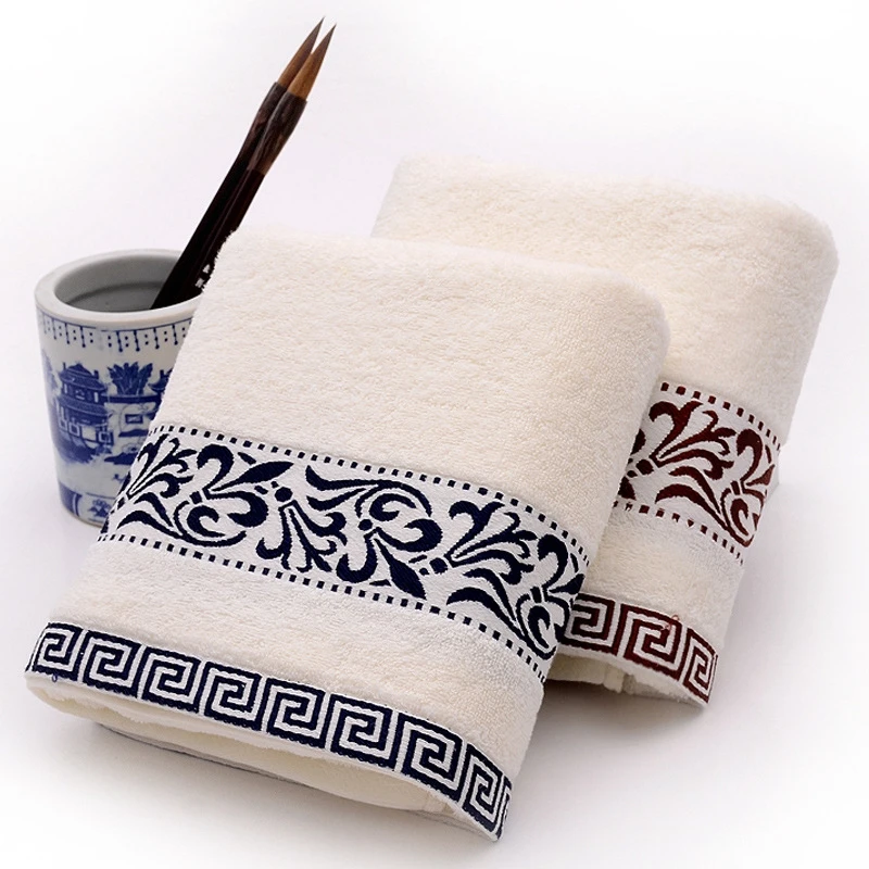 Банное полотенце с голубым и белым фарфоровым узором в китайском стиле, большое полотенце для лица, высокое качество, хлопок, мягкое удобное полотенце 70*140