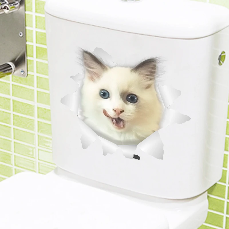 Lovely Cat Wall Stickers For Toilet Bathroom Decoration Animals Mural