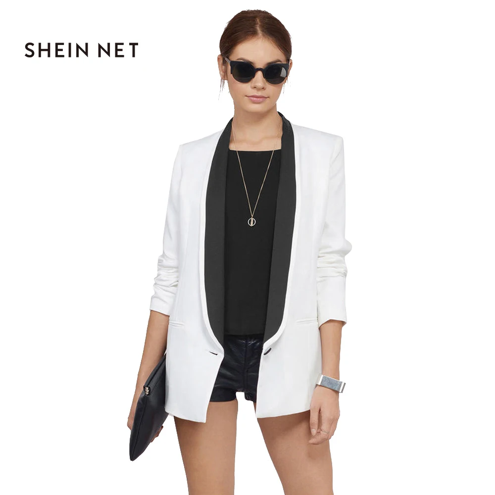Sheinnet 2017 White Women Blazer Coats Long Sleeve
