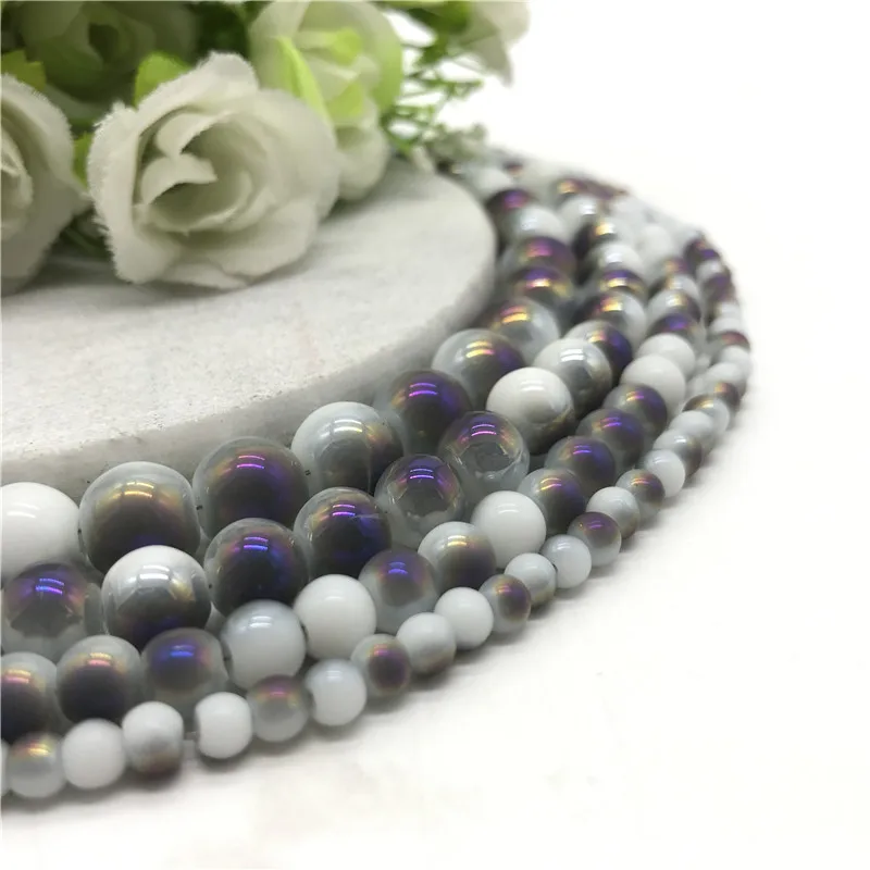 Wholesale 4 6 8 10mm Electroplated of double colored glass beads Bulk Beads For DIY Making