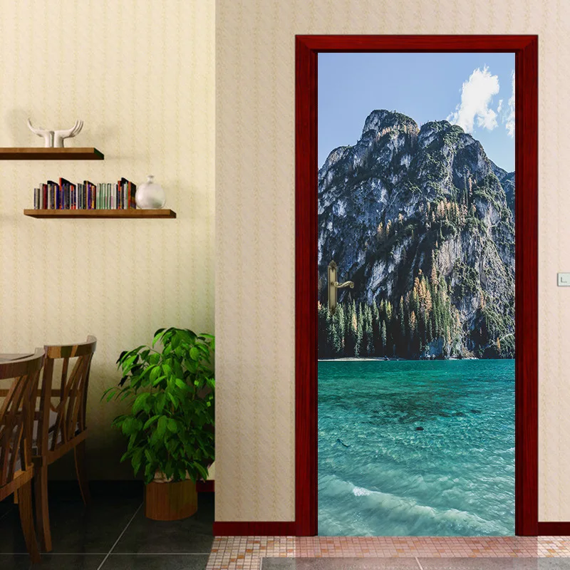 Island Sea Door Stickers Fridge Sticker Mural PVC Self adhesive Refrigerator Door Wallpaper Kitchen Decor Furniture