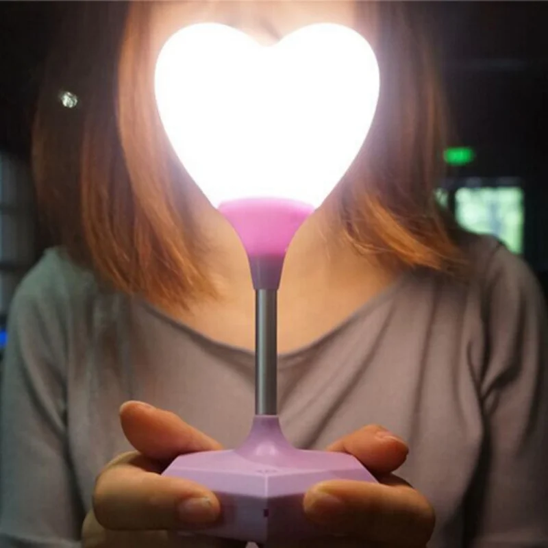 

2018 New Gift Girl Friend Purposal Romantic Heart-Shape Touch USB Silicone Table Lamp Purple Pink White Bedroom Desk Night Lihgt