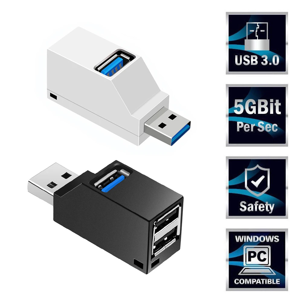 Mini Hub divisor de 3 puertos USB 3,0, adaptador de caja divisora de transferencia de datos de alta velocidad para PC, portátil, MacBook Pro, accesorios|Concentradores USB| -