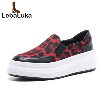 

Tuyoki Women Leapord Loafer Real Genuine Leather Wedges Shoes Women Round Toe Patchwork Wedges Pumps Women Footwear Size 34-40