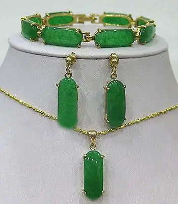 

Jewelry Green Jade Link Bracelet earrings Necklace Pendant Set18K gold plated watch wholesale Quartz stone CZ crystal