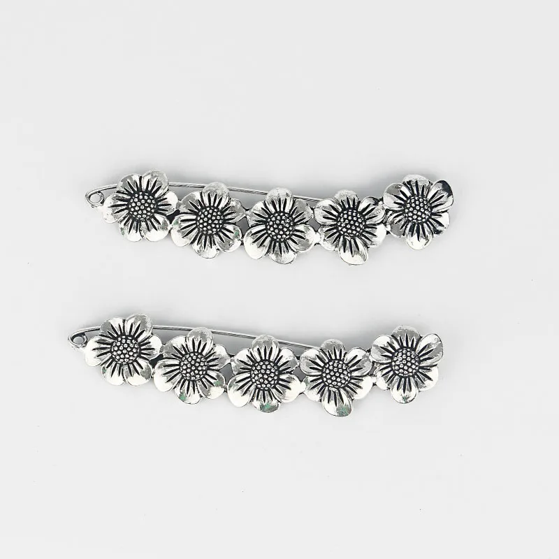 

A Large Antique Silver Tone Sunflower Durable Strong Metal Shawl Kilt Scarf Brooch Safety Pin 88mm
