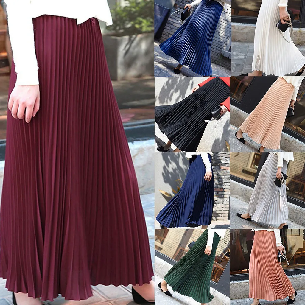 Длинная юбка для женщин, женская плиссированная юбка, для женщин, s harajuku, плиссированная, элегантная, миди, эластичная талия, макси, летние юбки, высокое качество