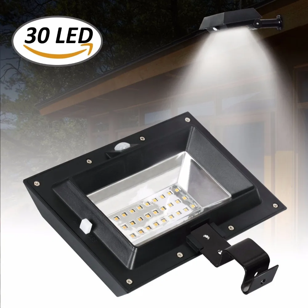 

T-SUNRISE Solar Gutter Light 30 LED Solar Light PIR Motion Sensor Outdoor Roof Wall Light Waterproof Solar Power Lamp for Garden