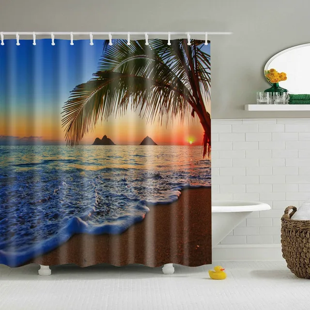 Luxury Smart Sea Wave Coco Shell Sandbeach Shower Curtains Custom Luxury Smart Sea Wave Coco Shell Sandbeach Shower Curtains Custom Design Curtain Bathroom Waterproof Polyester