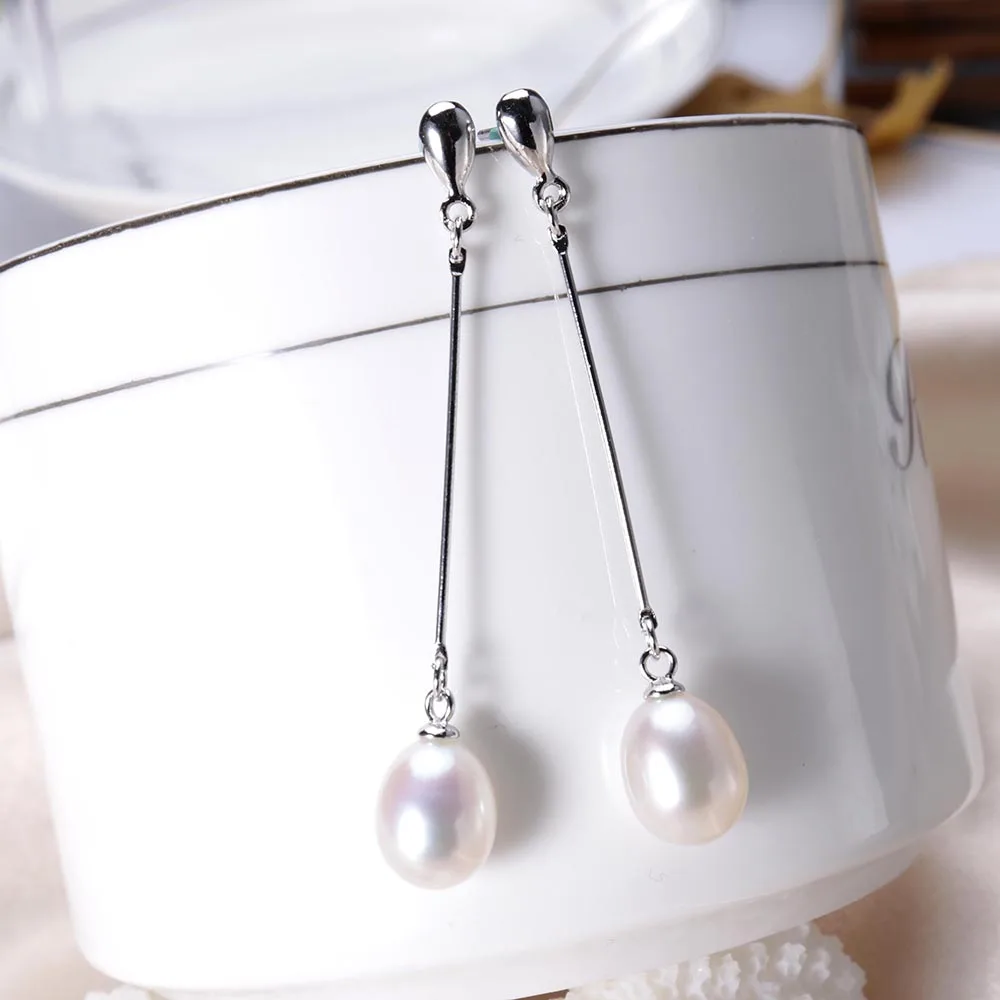 

100% genuine pearl earrings for women high quality 925 sterling silver long earrings freshwater pearl jewelry gift box E001