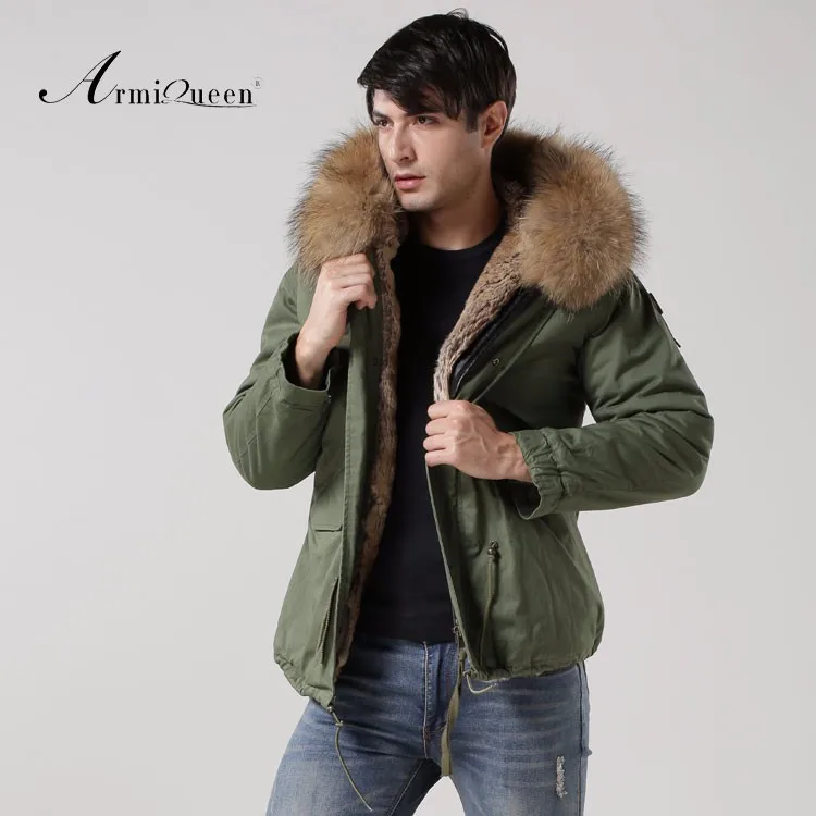 Новое поступление, модное пальто с воротником из натурального меха, армейское Зеленое Длинное хлопковое пальто больших размеров