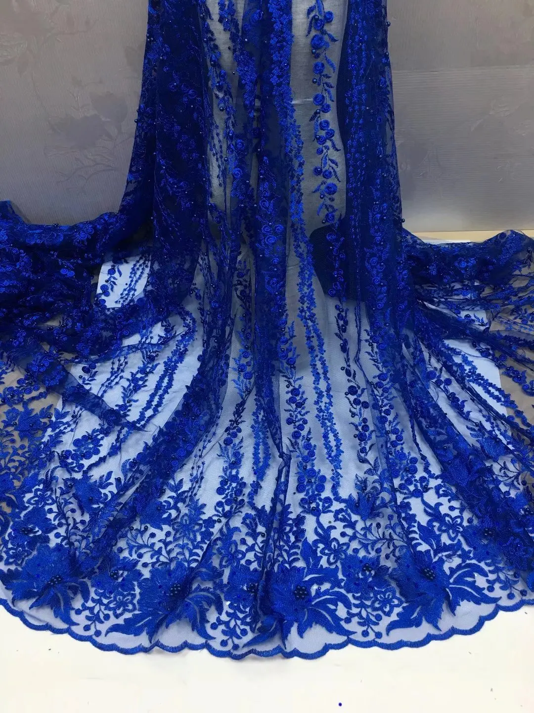 French handmade blue orange beaded lace fabric African sand embroidery mesh for the best wedding dress | Дом и сад