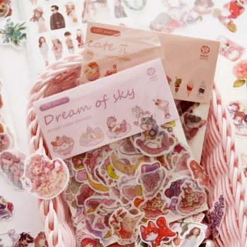 

100Pcs Kawaii Cats Decoration Stickers Cute Plant Food Stickers Scrapbooking Girls Washi Paper Sticker for Diary Album Diy Decor