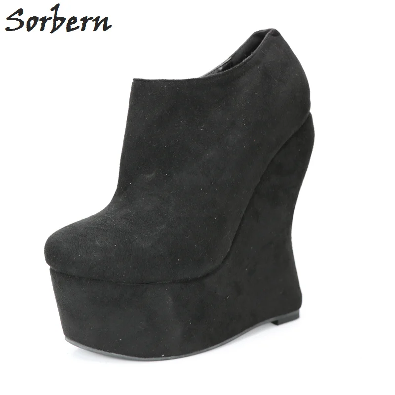 

Sexy Black Extreme High Heels Women Boots Wedge Heeled Fashion Zip-Up Round Toe Ankle Boots Giaroslick Highheels Platform Shoes