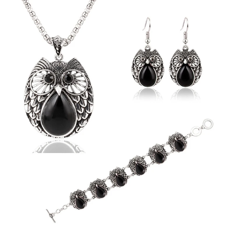 Owl Stone Pendant Jewelry Set Bracelet Earrings Necklace For Women Long Chain Necklace Gift For Girls Pendant Necklaces