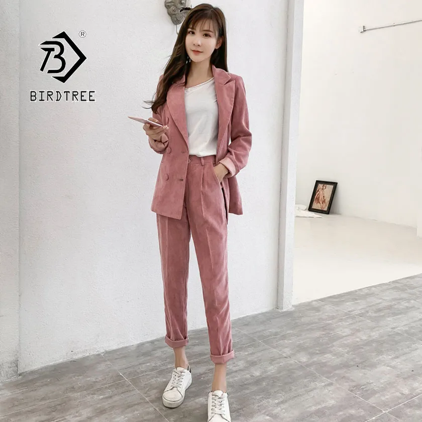 

2019 Autumn New Women's Blazer Korean Style Two Piece Sets Notched Collar Casual Loose Office Lady Clothing Hot Sale S96804D