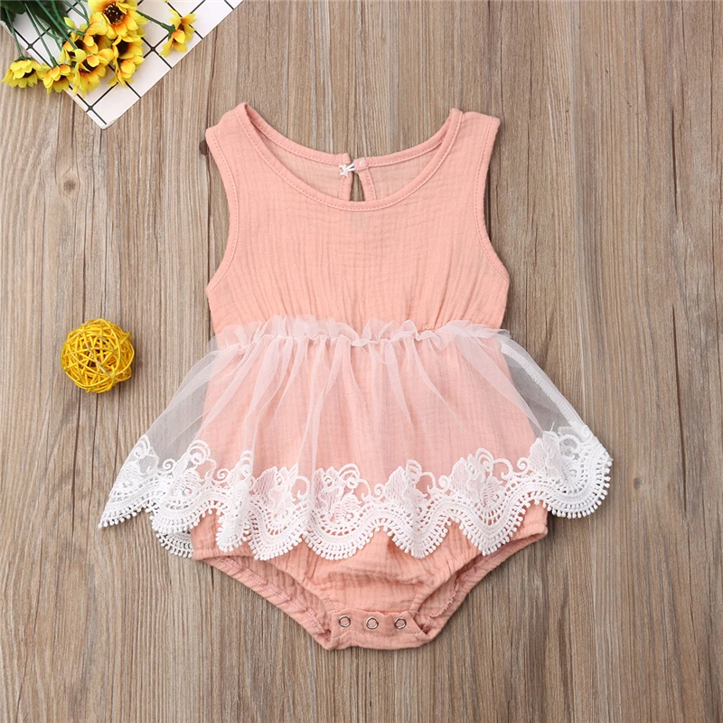 

0-24M Newborn Kids baby Girl Clothes Summer Sleeveless Cotton Bodysuit Elegant Lace Dress Body Top Cute Lovely Princess Outfits