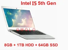 In-tel Core I5 5th.Gen 1000GB HDD & 128GB SSD & 8GB aluminium laptop computer 1920*1080 HD screen Windows 8/7 ultrabook notebook