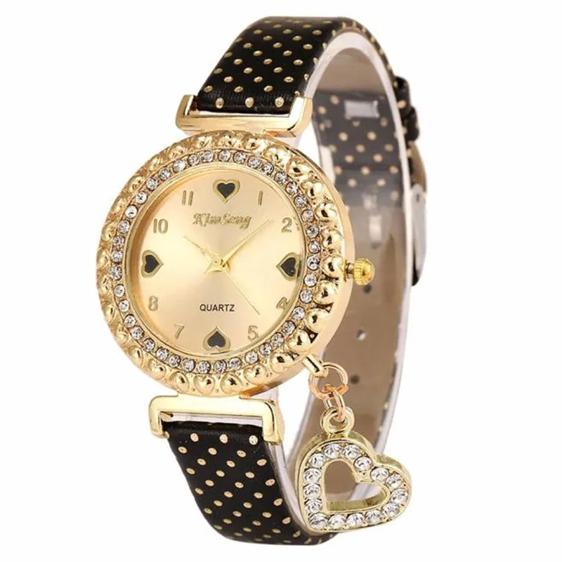

2018 Dress Watch Women Reloj Mujer Heart Watches Leather Rhinestone Crystal Quartz Wristwatch relogio feminino