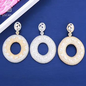 

Siscathy 2019 New Luxury Circle Round Earrings For Women Cubic Zirconia Big Pendant Wedding Dangle Drop Earrings Fashion Jewelry