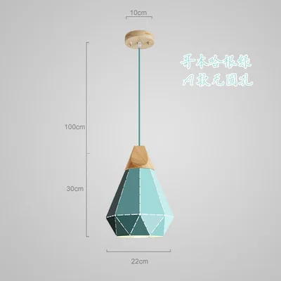 Новинка, 3d Led подвесные светильники, Алмазный металлический Скандинавский современный деревянный металлический светильник, мультяшный креативный подвесной светильник, украшение дома, столовая - Цвет корпуса: A green no hole