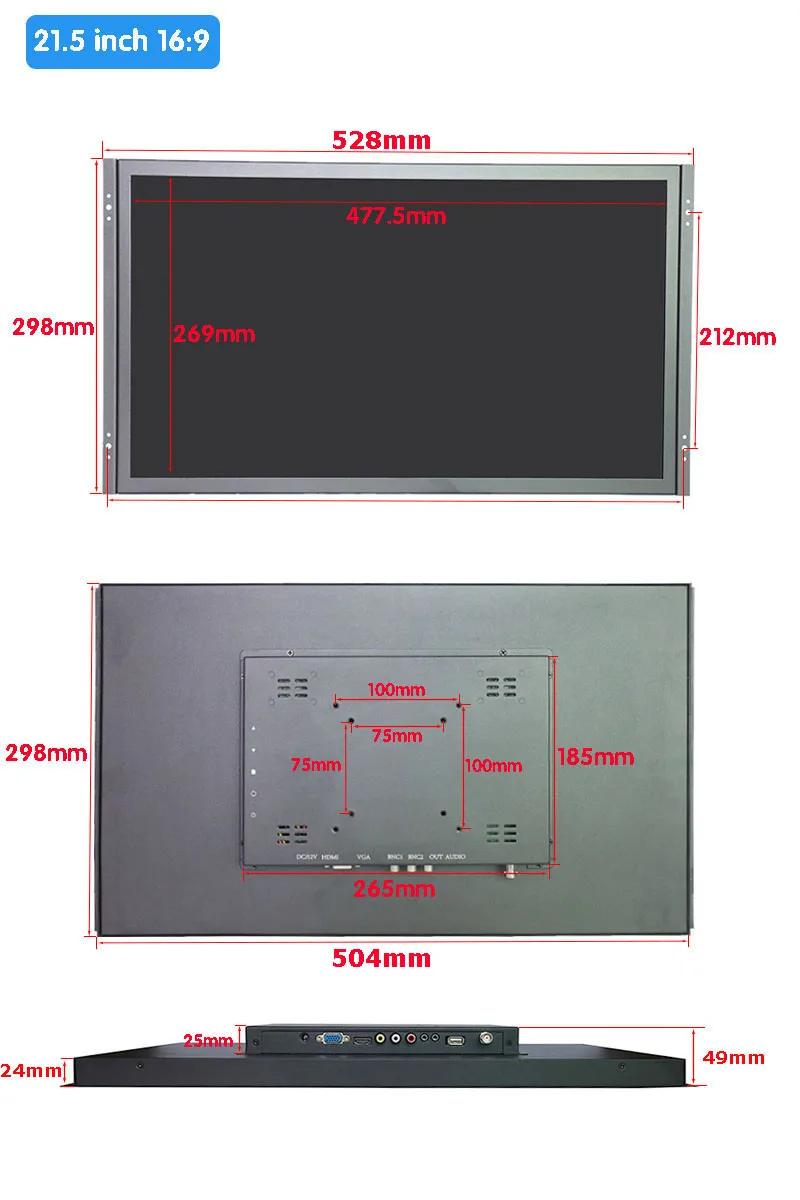 21,5 Дюймов открытая рамка резистивный сенсорный экран монитор промышленный сенсорный монитор ЖК монитор крепление с AV/BNC/VGA/HDMI/USB