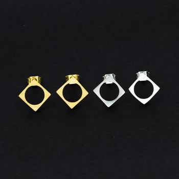 

Wholesale Square Engraving Hollow Round Earrings For Women Simple Jewelry Accessories Stainless Steel Korean Earring Bijoux Bff