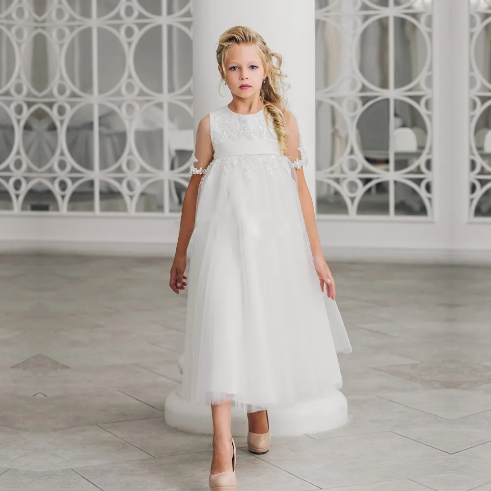 Half Sleeves Lace Appliques Ribbon Little Girl A-line Zipper 0-12 Years Old For Christmas Ankle-Length Mother Daughter Dresses Half Sleeves Lace Appliques Ribbon Little Girl A-line Zipper 0-12 Years Old For Christmas Ankle-Length Mother Daughter Dresses