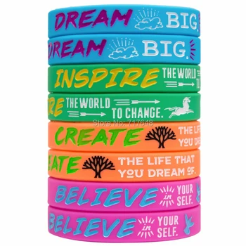 

100pcs Motivational Dream big Inspire the world to change wristband silicone bracelets free shipping by ePacket A