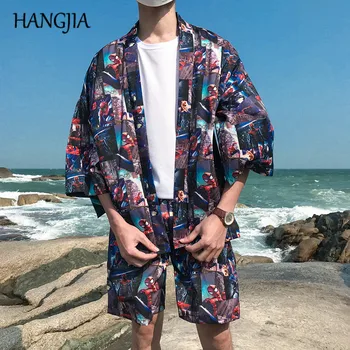 

Spiderman Printed Kimono Jackets Mens Summer 3/4 Sleeve Beach Clothes High Street Hip Hop Male Thin Kimono Cardigan Top