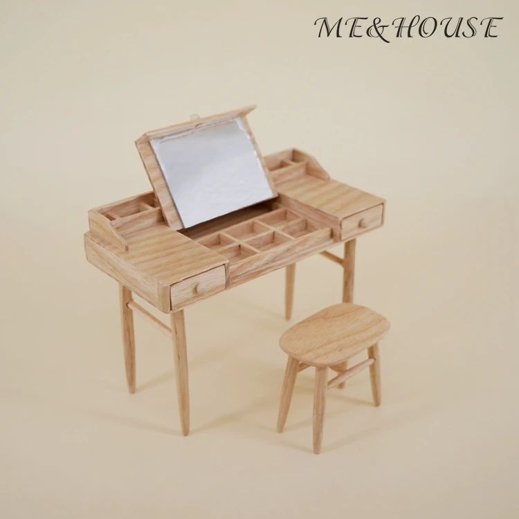 

1/12 Scale New Dollhouse Dressing Table Wooden Mini Dressing Stool Doll House Handmade Furniture Accessories
