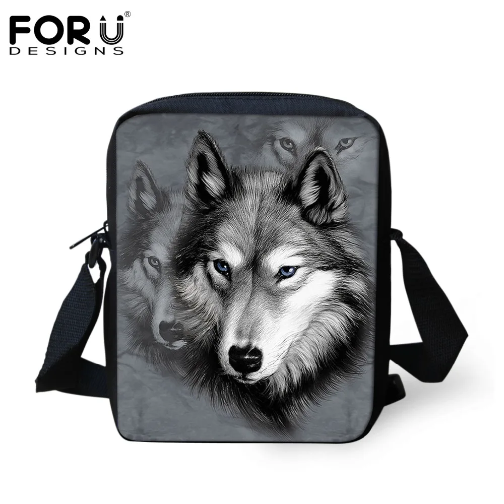 FORUDESIGNS Men Messenger Bags Cool Animals Wolf Shoulder Bag 3D Pet Husky Dog Printed Crossbody Bag Men's Travel Bag Handbag