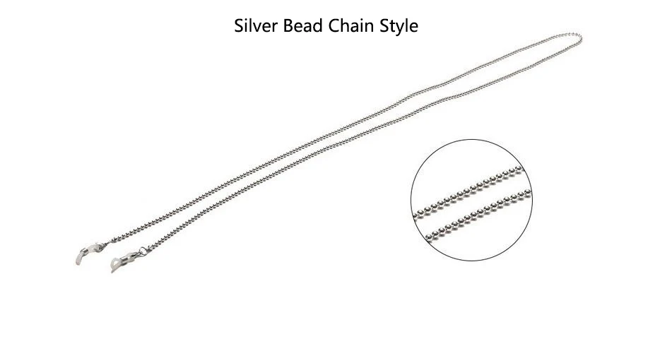 Новые модные женские золотые очки солнечные очки с цепочкой для чтения с кристаллами из бисера очки с цепочкой для очков шнур держатель для шеи ремень веревка - Цвет: silver chain style