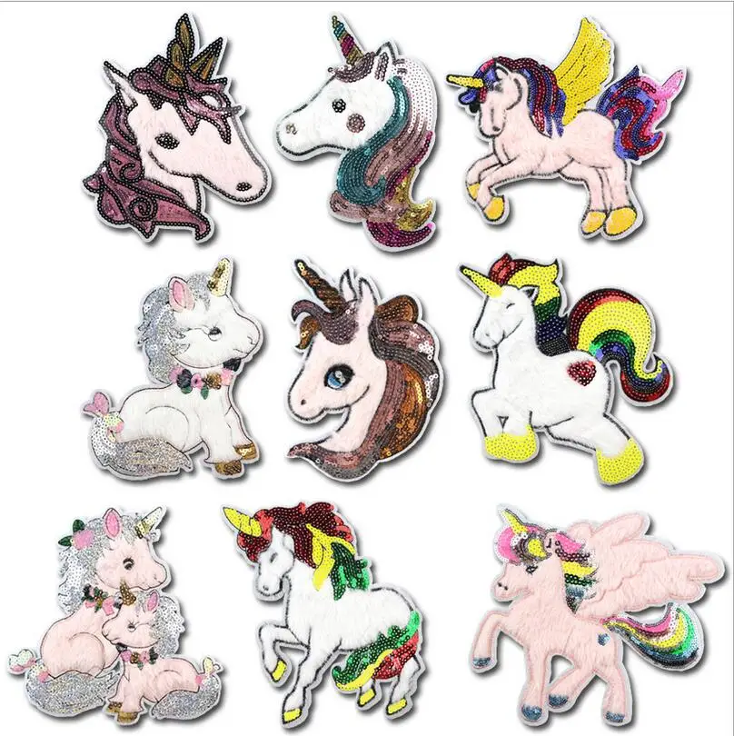 

Large cartoon embroidered sequins plush unicorn pattern patch stickers cloth cloth decoration DIY hole repair