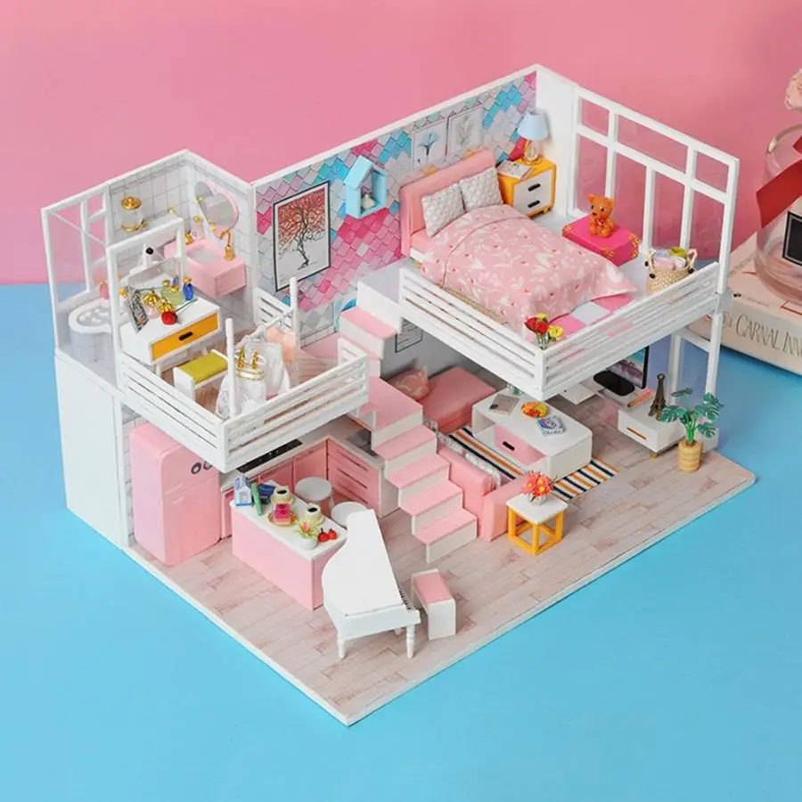 

7 Styles Cute Doll House Furniture DIY Toys for Kids Children Mini Electric Wooden Dollhouse Miniature Room Handcraft Toy Kits