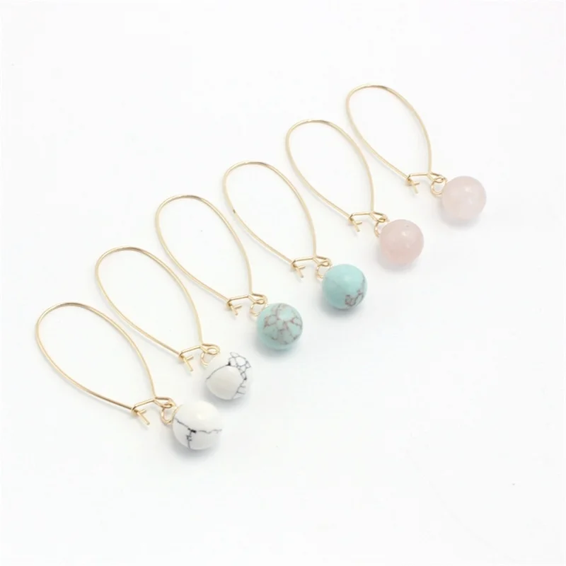 

3 Colors White Green Marble Natural Stone Earrings Round Pink Quartz Gold Color Brincos Pendientes Jewelry for Women