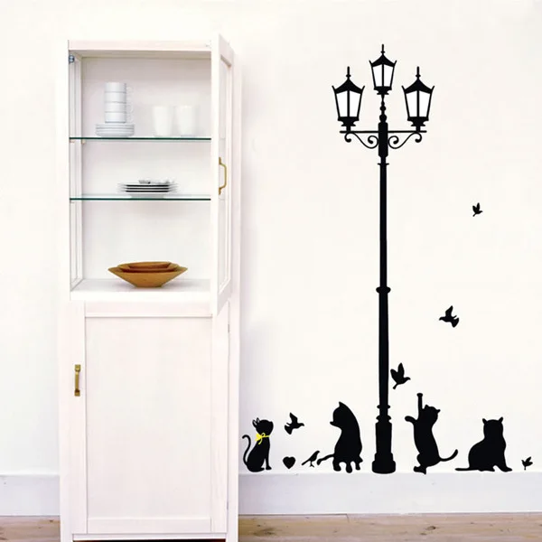 Популярная древняя лампа кошки и птицы стены клеющиеся фотообои дома для украшения комнаты детская переводная бумага обои