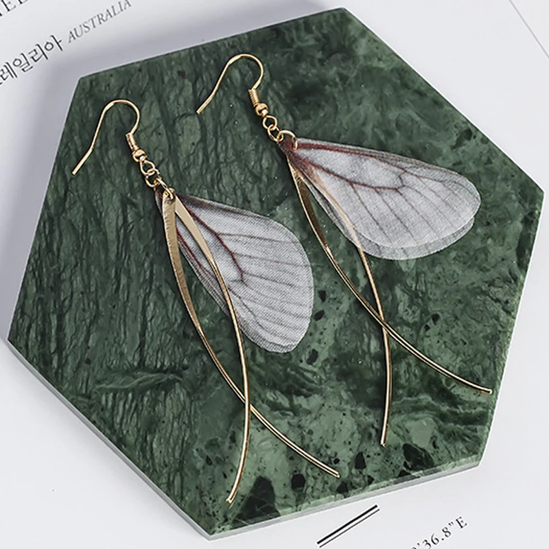 

Sweet Fairy Butterfly Wings Earrings Vintage Literary Temperament Hand Made Long Hanging Gold Earring Jewelry