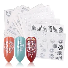 20 шт., наклейки для ногтей из чистого серебра, водяные знаки, большие цветочные лозы, простые Geo, тигр, лиса, фламинго, цветы, наклейки, аксессуары для ногтей BEYS20