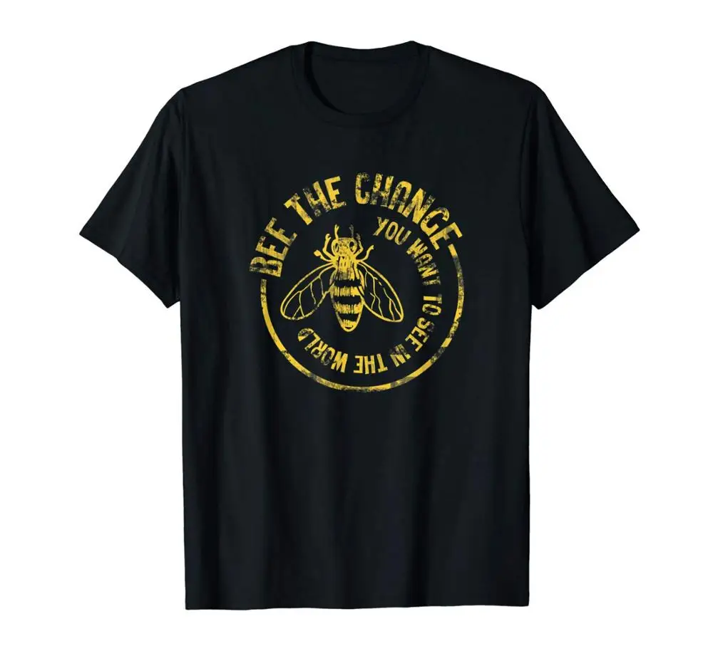 

Bee The Change Funny Save The Bees Distressed T-Shirt High Quality Men'S Cotton Clothing T-Shirts Ringer T Shirt