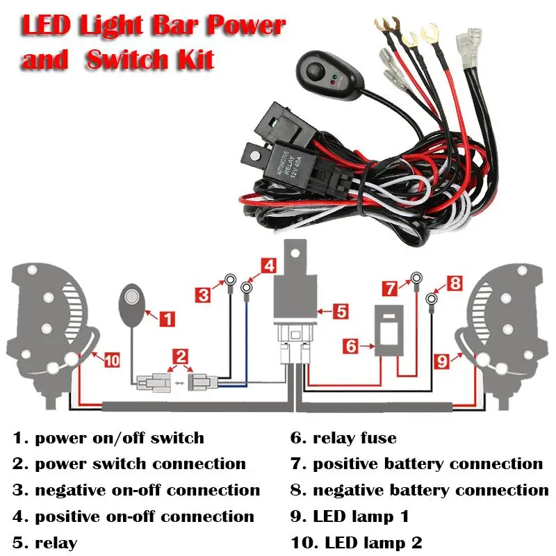 Auxmart светодиодный свет бар светодиодный вождения свет жгут проводов комплект с предохранителем и реле авто светодиодный свет работы кабель