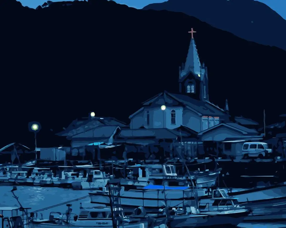 MaHuaf-j184 Church in the harbor painting by numbers art canvas painting for living room 