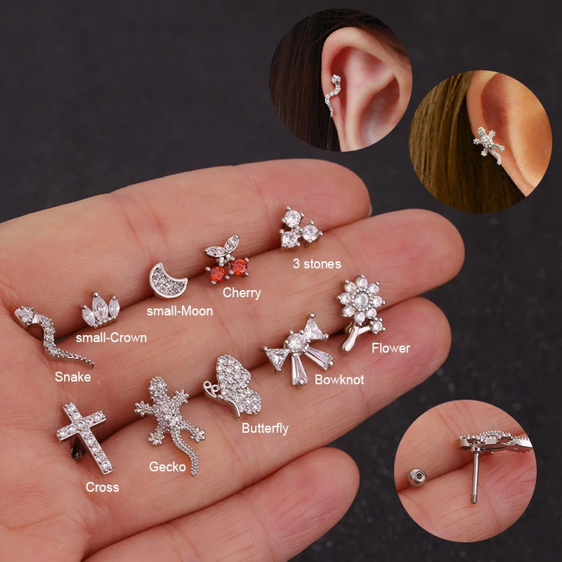 Cartilage Earring Conch Tragus Stud Helix Cartilage Piercing Crystal Jewelry