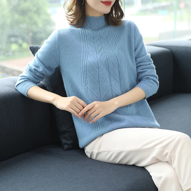 XL Brand Cashmere Blended Sweater 2019 Spring Fall Women New Pure Color Knit Turtleneck Bottoming Female | Женская одежда