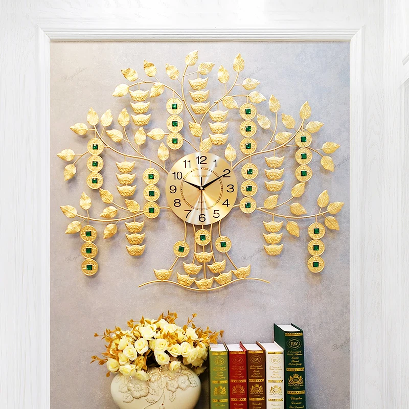 

Large Wall clock Luxury Money Tree Diamond Metal Crystal Clocks for Living Room Modern Design Home Decoration Large Wall Clock
